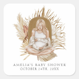 Pegatina Cuadrada Boho Florals Baby Shower