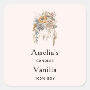 Pegatina Cuadrada Boho Flowers and Dreamcatcher - Candle Business