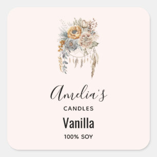 Pegatina Cuadrada Boho Flowers and Dreamcatcher - Candle Business