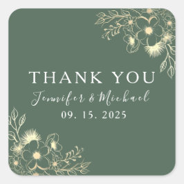 Pegatina Cuadrada Boho Green Boda Gracias
