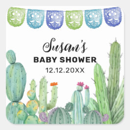 Pegatina Cuadrada Boho Greenery Taco Fiesta Cactus Baby Shower