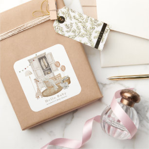 Pegatina Cuadrada Boho Hello Baby Nursery Wardrobe Crib Baby Shower