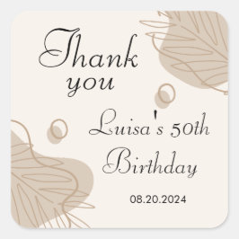 Pegatina Cuadrada Boho Leaf Moderno Todas las Edades Cumpleaños