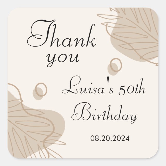 Pegatina Cuadrada Boho Leaf Moderno Todas las Edades Cumpleaños (Anverso)