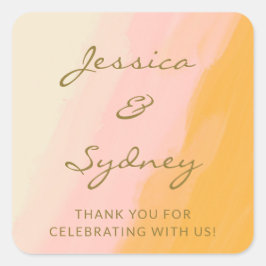 Pegatina Cuadrada Boho Moda acuarela Boda amarillo rosado Gracias
