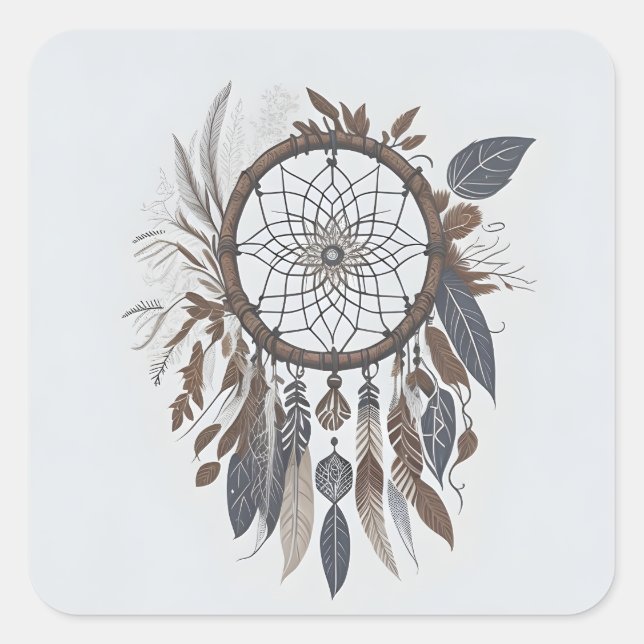 Pegatina Cuadrada Boho Moda Dreamcatcher Earthy Toned Infused Charmo (Anverso)