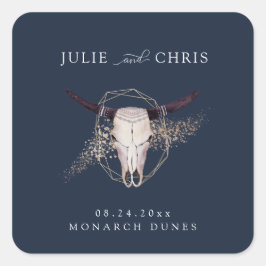 Pegatina Cuadrada Boho Moda Steer Skull Boda