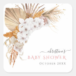 Pegatina Cuadrada Boho Moda Watercolor Floral Baby Shower