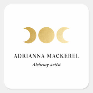 Pegatina Cuadrada Boho Moon Phase Faux Relieve metalizado dorado Mod