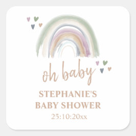 Pegatina Cuadrada Boho Muted Rainbow Baby Shower Gracias