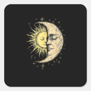 Pegatina Cuadrada Boho Mystical Sun And Moon Aesthetic Vintage
