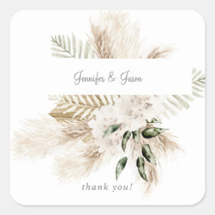 Pegatina Cuadrada Boho Palm Pampas & Beige Floral Gracias