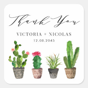 Pegatina Cuadrada Boho Potted Succulents y Cactus Gracias