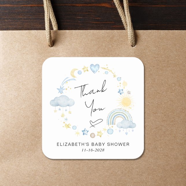 Pegatina Cuadrada Boho Rainbow Sun Baby Shower Gracias (Subido por el creador)