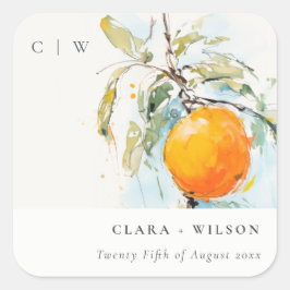 Pegatina Cuadrada Boho Resumen Boetchy Naranja Boda Jardín