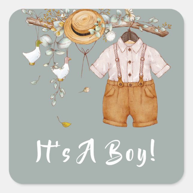 Pegatina Cuadrada Boho Rustic Greeneration Baby Boy (Anverso)