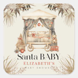 Pegatina Cuadrada Boho Santa Baby Navidades Crítica de Navidad Baby 