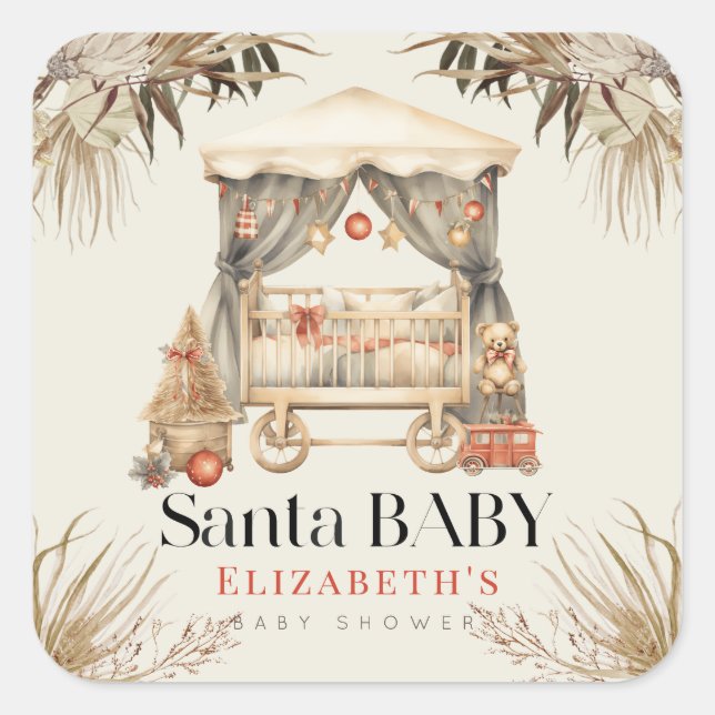 Pegatina Cuadrada Boho Santa Baby Navidades Crítica de Navidad Baby  (Anverso)