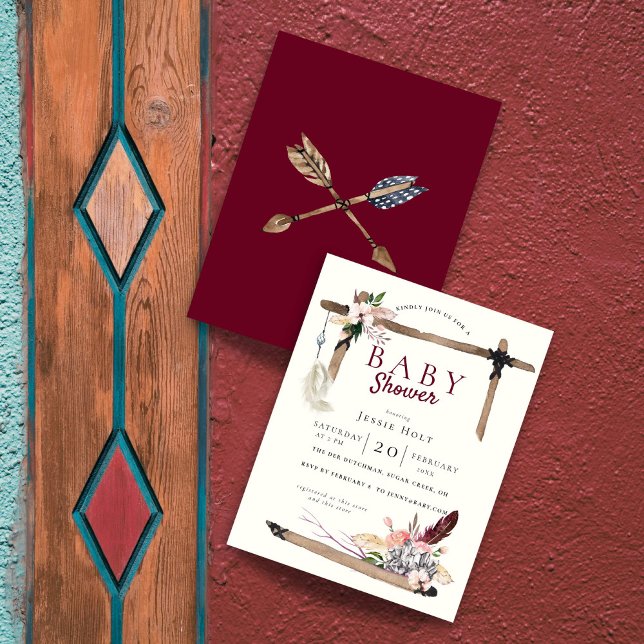Pegatina Cuadrada Boho Southwestern Burgundy Baby Shower (Burgundy boho )