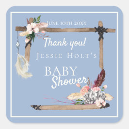 Pegatina Cuadrada Boho Southwestern Chambray Baby Shower