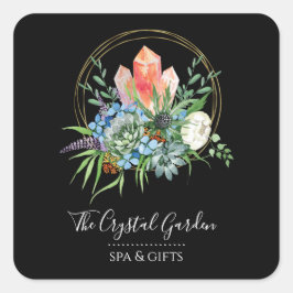 Pegatina Cuadrada Boho Succulers Flores Bóquet Cristales Acuarela