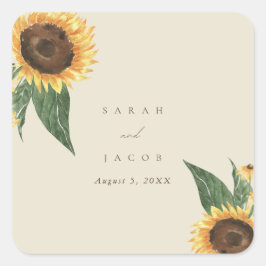 Pegatina Cuadrada Boho Sunflower Boda
