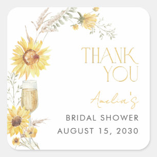 Pegatina Cuadrada Boho Sunflower Bridal Shower