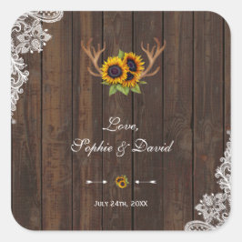 Pegatina Cuadrada Boho Sunflowers Antlers Wood Lace Boda