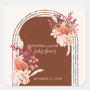 Pegatina Cuadrada Boho Terracotta Floral Arch Baby Shower