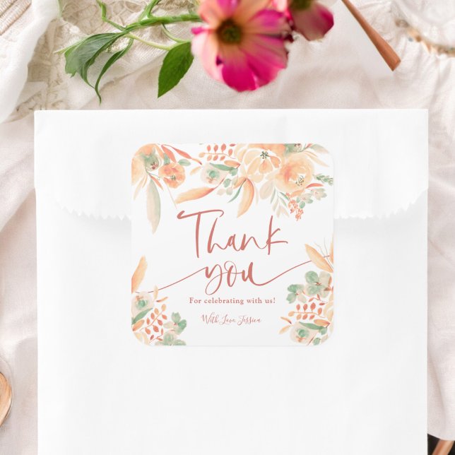 Pegatina Cuadrada Boho Terracotta Pintado a Mano Bridal agradecimien (Boho Terracotta Hand-Painted Bridal thank you Square Sticker)