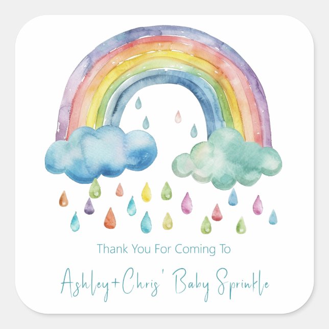 Pegatina Cuadrada Boho Watercolor Arcoiris Bebé Sprinkle (Anverso)