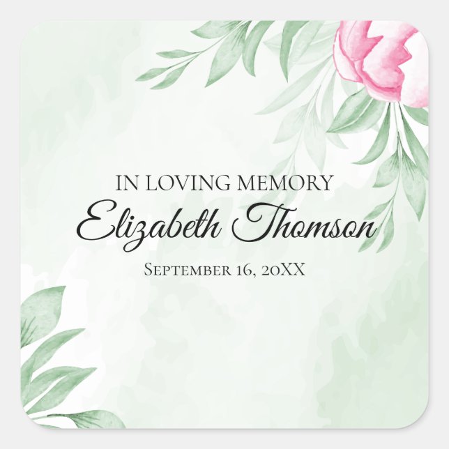 Pegatina Cuadrada Boho Watercolor Eucalyptus deja funeral conmemorat (Anverso)