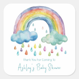 Pegatina Cuadrada Boho Watercolor Rainbow Baby Shower