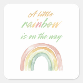 Pegatina Cuadrada Boho Watercolor Rainbow Baby Shower