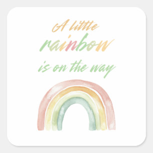 Pegatina Cuadrada Boho Watercolor Rainbow Baby Shower