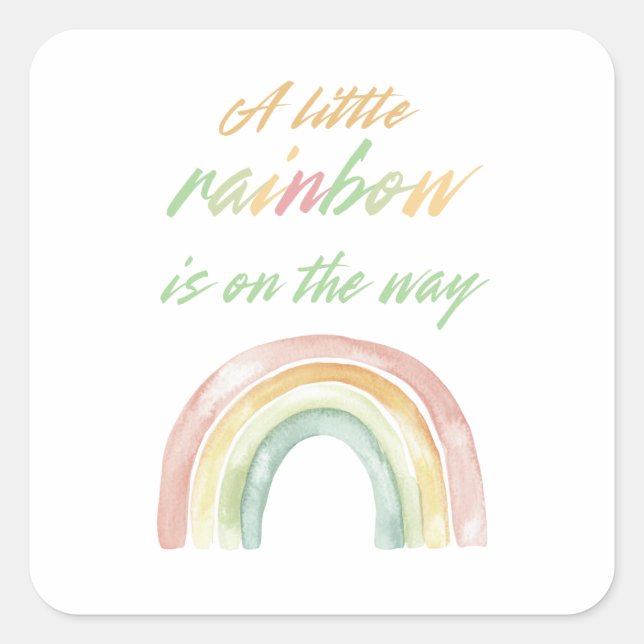 Pegatina Cuadrada Boho Watercolor Rainbow Baby Shower (Anverso)
