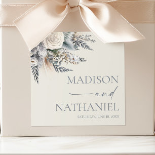 Pegatina Cuadrada Boho White Rose Flor Floral Boda Jardín