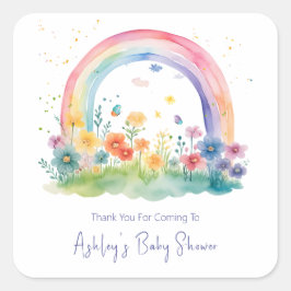 Pegatina Cuadrada Boho Wildflower Rainbow Baby Shower