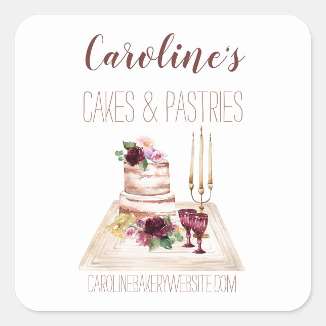 Pegatina Cuadrada Boho Wine Baking Bakery Pasteles Boutique (Anverso)
