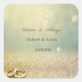 Pegatina Cuadrada Bokeh Brillante Elegante, Anillos de Boda