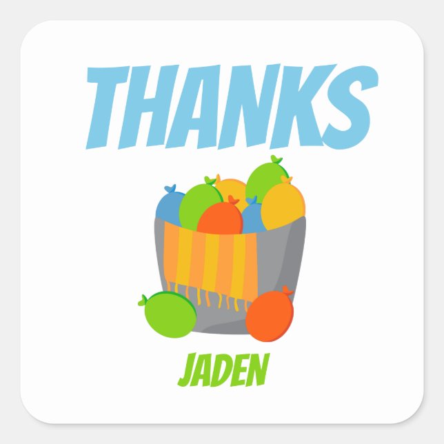 Pegatina Cuadrada Bola de globos de agua Fiestas niños Aniversario d (Anverso)