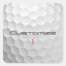 Pegatina Cuadrada Bola de golf con texto y número personalizados