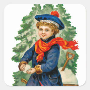 Pegatina Cuadrada Bola de nieve para niños