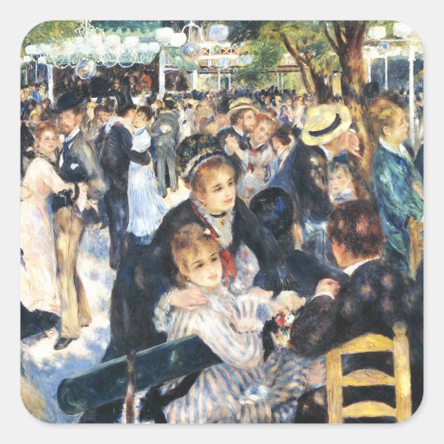 Pegatina Cuadrada Bola en el Moulin de la Galette Fiesta Renoir (Anverso)