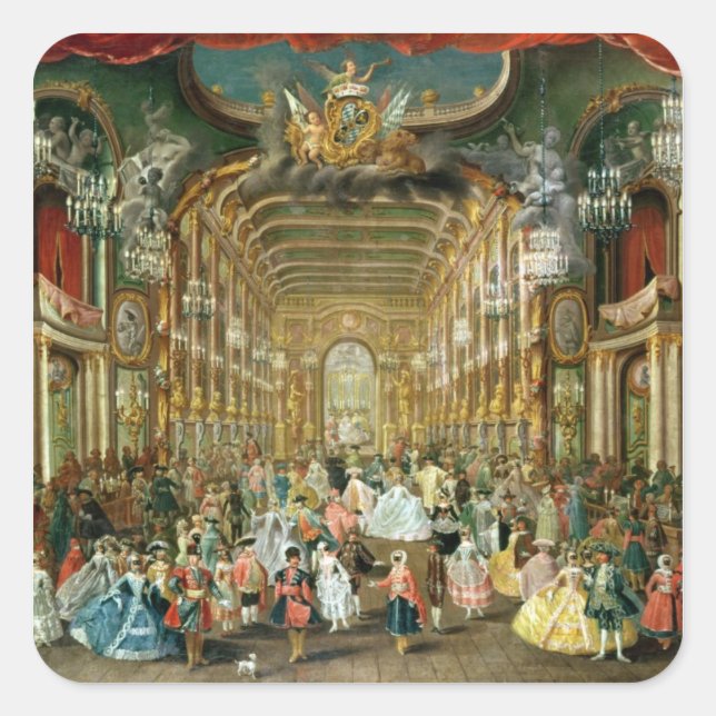 Pegatina Cuadrada Bola enmascarada en el Hoftheater, Bonn, 1754 (Anverso)