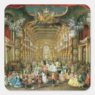 Pegatina Cuadrada Bola enmascarada en el Hoftheater, Bonn, 1754