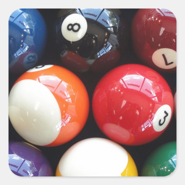 Pegatina Cuadrada Bolas de billar brillantes cerradas (Anverso)