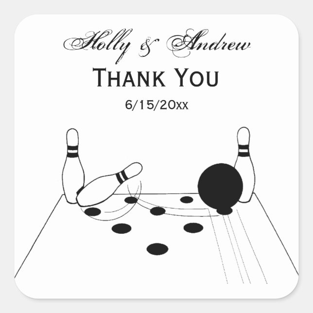 Pegatina Cuadrada Bolas de boliche y pines deportivos (Anverso)