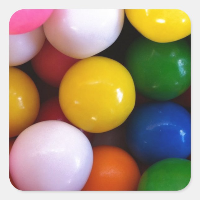 Pegatina Cuadrada Bolas de goma de arcoiris con caramelo (Anverso)