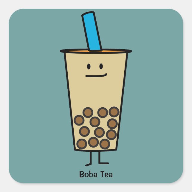 Pegatina Cuadrada Bolas de la tapioca del té de la leche de la perla (Anverso)